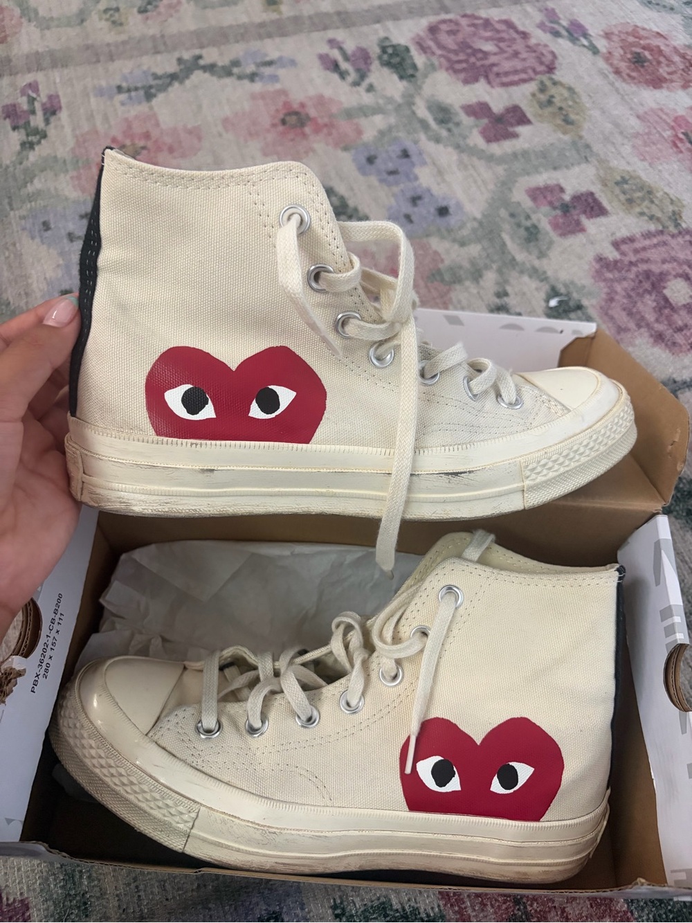 Comme des Garcons
 Converse High Top Sneakers in Cream with Navy Heel